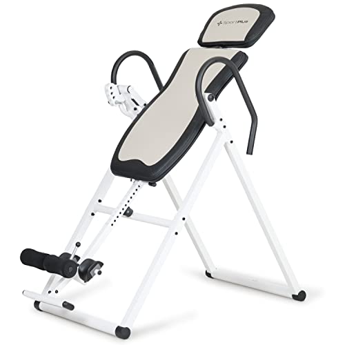 + SportPlus Inversionsbank, klappbarer Schwerkrafttrainer, Inversion Table mit 4 oder 6 Inversionswinkel, Streckbank zur Entlastung der Wirbelsäule, Nutzergewicht bis 135 kg, Rückenstrecker