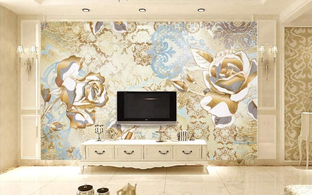 Goldene Rosen Geometrische Muster 3D Tapete Poster Restaurant Schlafzimmer Wohnzimmer Sofa TV Dekorative Wand-250cm×170cm