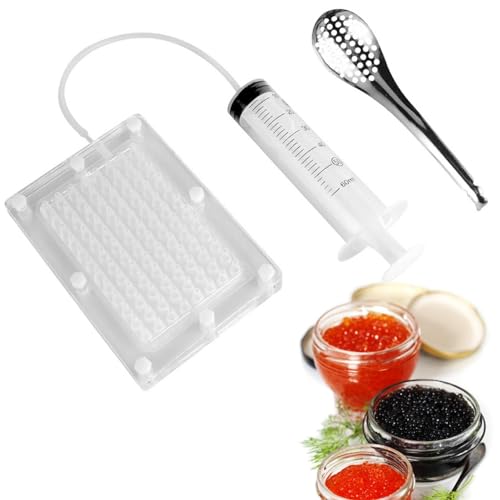 Rapid Caviar Maker Kit Caviar Spherification Tool Hole Spherification Tropfer Gastronomie Kit Spherification Kit Molekulare Gastronomie - 100 Löcher Roe Sauce Dispenser Strainer Tools mit Löffel &