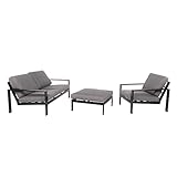 Home Deluxe - Gartenmöbel Set - Rio - Schwarz, Größe: M - bestehend aus 1x Hocker, 1x Sessel 1x Sofa - inkl. Kissen I Gartensitzgruppe Gartenlounge Balkonmöbel