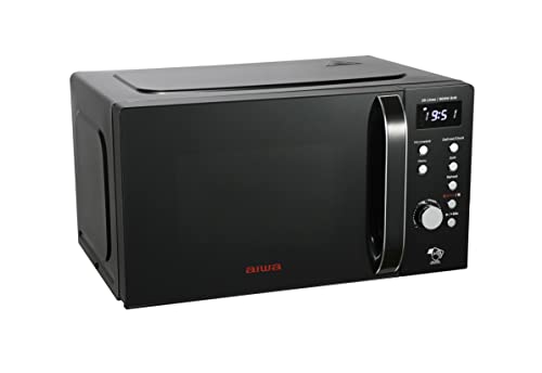 Aiwa AMW-202DG/BK Digitale Mikrowelle mit Grill, 20 l, 700 W, Sicherheitsverriegelung, Teller 25,5 cm, Edelstahl-Grillrost, Express Cooking mit 8 Modi, Timer. Farbe: Schwarz