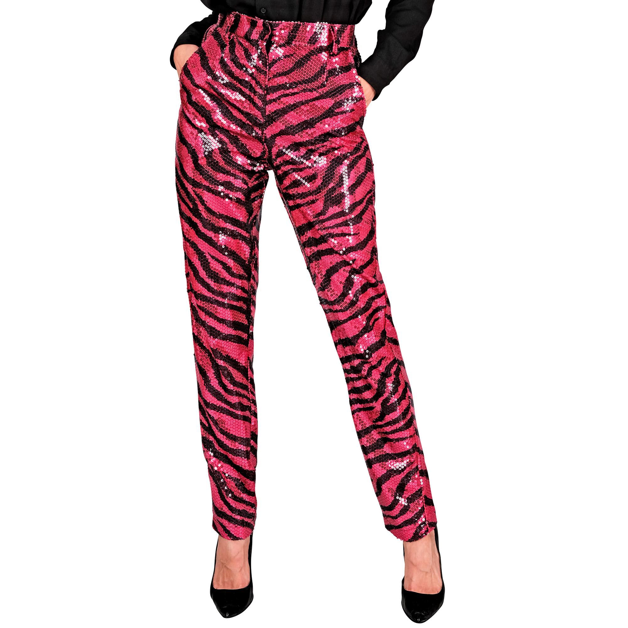 W WIDMANN MILANO Party Fashion - Party Fashion Paillettenhose für Damen, Disco Fever, Schlagermove, Damenhose, Animal Print