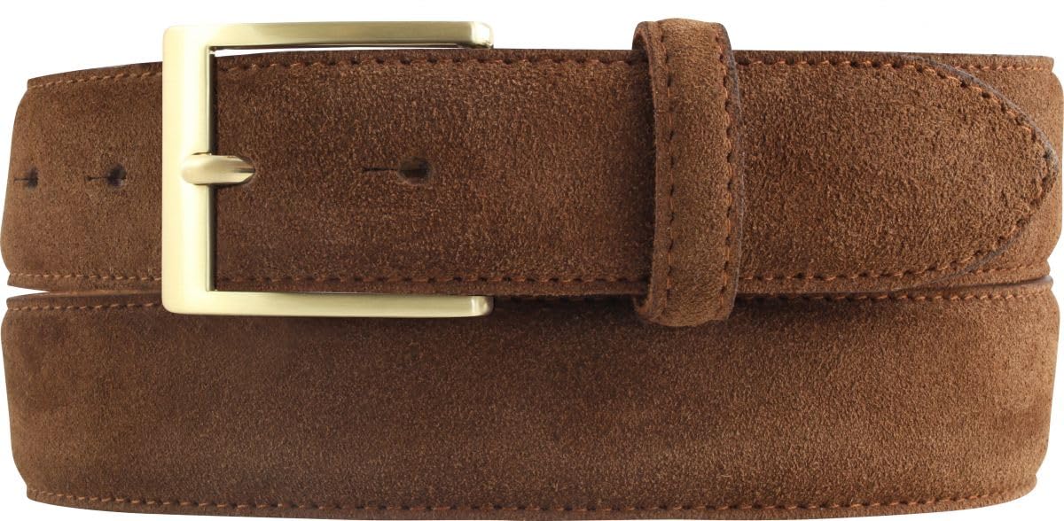 BELTINGER Gürtel aus Veloursleder 3,5 cm | Velour-Ledergürtel für Herren 35mm | Wildleder-Gürtel mit goldener Gürtelschließe | Tabac 100cm