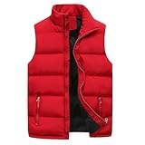 BANLUX Daunenweste Für Herren - Mode Herrenjacke Ärmellose Reißverschluss Daunenweste Herbst Winter Warmer Stehkragen Oversize Puffer Weste Männer, Rot, M