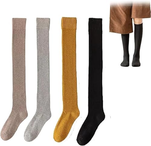 Chicshouse-Socken, Chicshouse-Winter-Thermosocken, Chicshouse-Fleece-Socken, warme, gemütliche flauschige Damensocken, oberschenkelhohe Stiefelsocken (4 Paare-B)