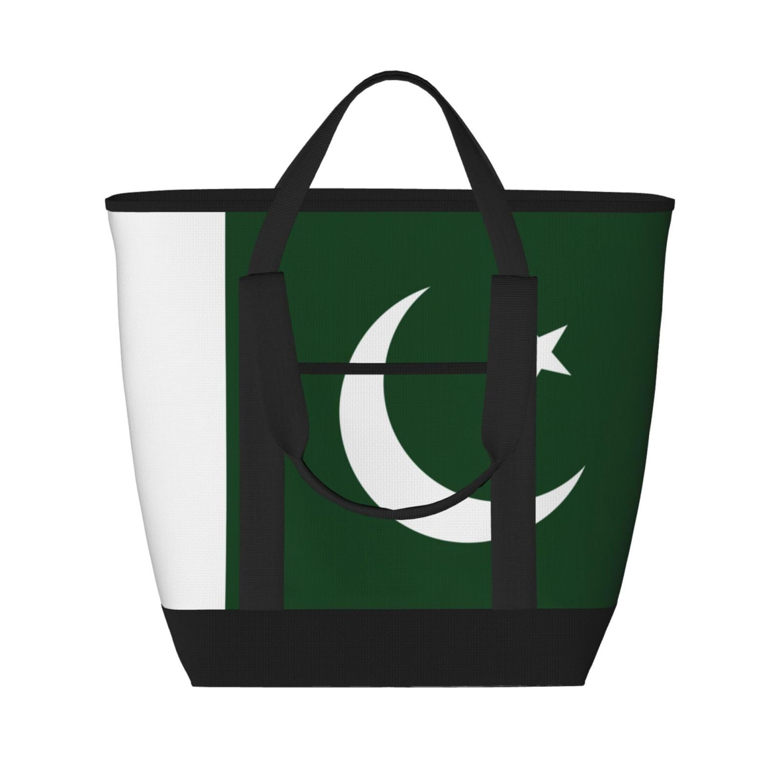 YQxwJL Isolierte Kühltasche, Einkaufstasche, Motiv: Flagge von Pakistan, großes Fassungsvermögen, für Reisen, Strand, wiederverwendbare Einkaufstasche für Erwachsene, Schwarz, Einheitsgröße