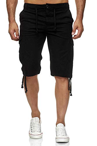 Reslad Leinen Cargo Shorts Männer Strandhose Herren Leinenhose 3/4 Hose Freizeit Kurze Hosen Sommer Bermudas RS-3001 Schwarz 2XL