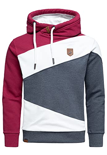 Amaci&Sons Herren Basic Kapuzenpullover Sweatjacke Pullover Hoodie Sweatshirt 4065 Bordeaux/Weiß/Blau XXL