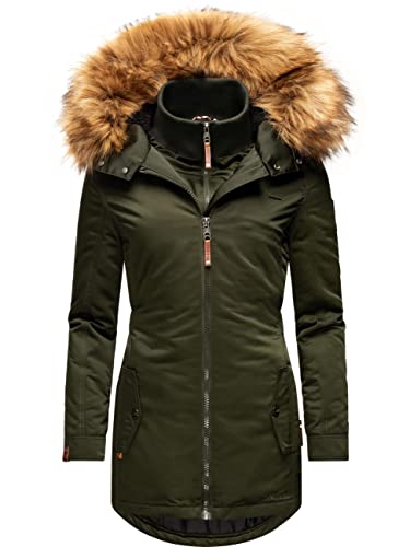 MARIKOO Damen Warmer Winterparka mit Kapuze Sanakoo Olive Gr. XL