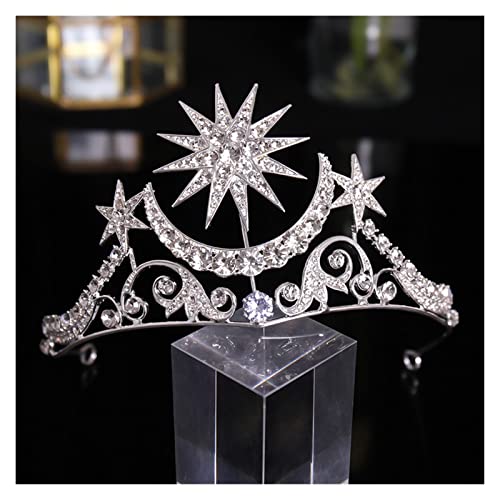 AIHEDOUJ Vintage Krone Tiara Diadem Silber Farbe Kristall Strass Krone und Tiaras Braut Haarschmuck Hochzeit Haarschmuck (Größe: Gold) Stirnbänder (Größe: Silber)