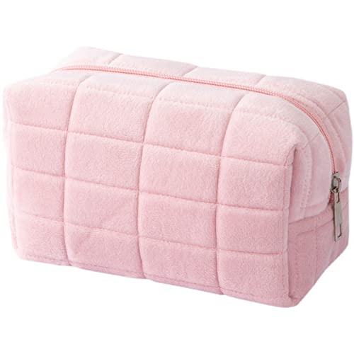 HJBFVXV Kosmetiktaschen Large Capacity Pink White Blue Plush Makeup Bag Pencil Case Cute Storage Bag Soft Multifunctional Cosmetic Bag Organizer(Color:Pink)