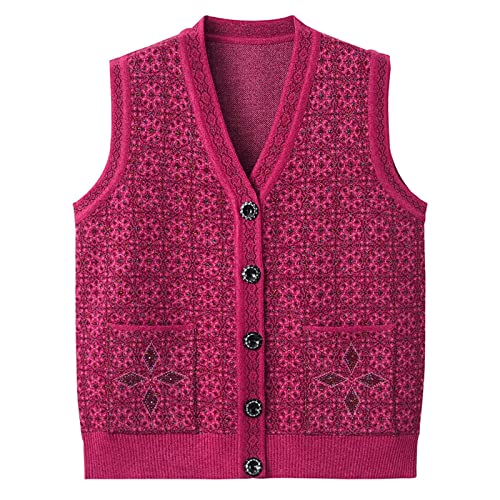 FFNUM Cardigans für Damen Oma-Pullover-Weste im mittleren Alter und im Alter von V-Ausschnitt Strickjacke-Weste-Pullover-Frühlings-Herbst-Mantel Strickpullover (Color : A, Size : 3XL-Size)