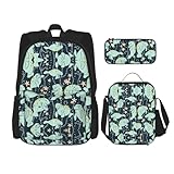 WURTON Manatee Animals Calf Print Trendy Rucksack Taschen Lunchbox und Federmäppchen 3-in-1 verstellbares Rucksack-Set, Schwarz, Einheitsgröße, Schwarz , Einheitsgröße