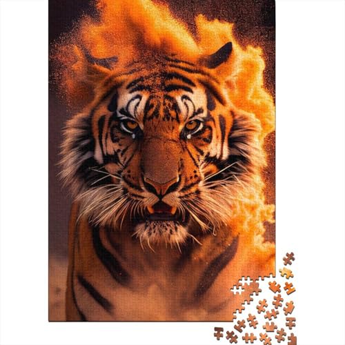 Feuertiger-Holzpuzzle für Erwachsene, Kunstpuzzle für Erwachsene, 1000 Teile, Entspannungspuzzlespiele, Denksportpuzzle 29,53x19,69 Zoll