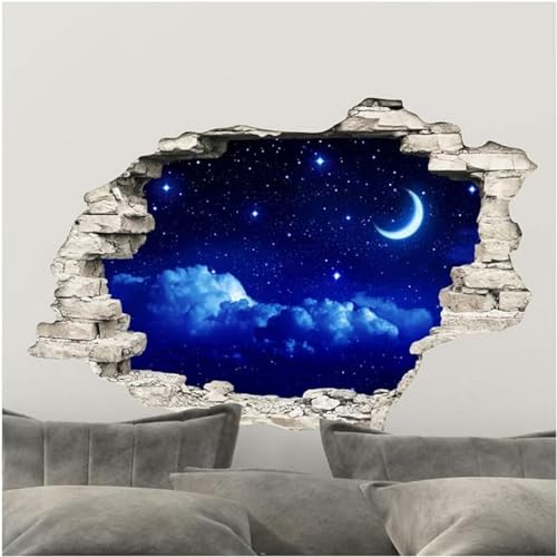 Sticker 3D Effekt | Wandaufkleber Mondschein - Tapete Dekoration optische Täuschung Raum und Wohnzimmer | 60 x 90 cm