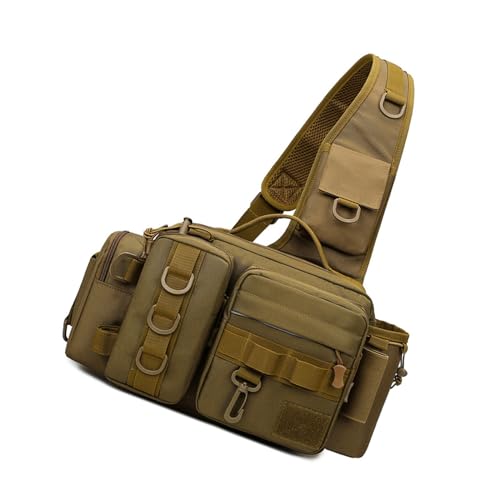 Campingtasche mit großer Kapazität, wasserdicht, multifunktionale Köder, Hüfttasche, Outdoor-Umhängetasche, Angelausrüstungstasche, Ködertasche, Angelrutenkoffer, Wolf braun