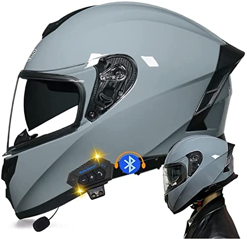 Integralhelm Motorradhelm Integrierter Bluetooth-Helm Klapphelm DOT/ECE Genehmigt Motorrad Full Face Helm Rollerhelm Doppelspiegel Sturzhelm Vier Jahreszeiten Für Damen Und Herren