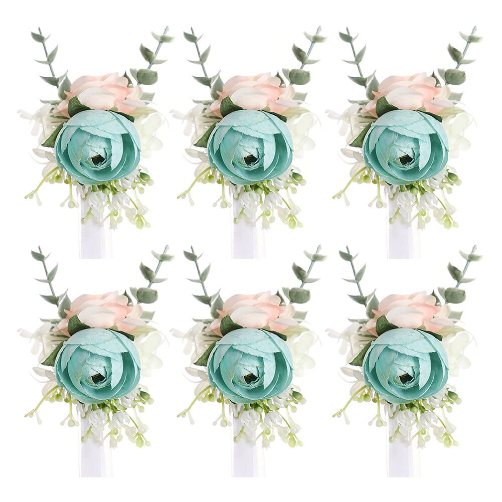 Armband Hochzeitsblumen, Brautjungfern-Armband, 6 Stück, Braut-Handgelenk-Blume, Brautjungfern-Armband, Blumenmädchen, Brautjungfern-Handgelenk-Blume, Braut-Seiden-Handgelenk-Blume, Handblumen, Dekora