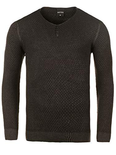 WOTEGA Herren Feinstrick Pulli Tim Vintage Strick Pullover Männer Basic Feinstrickpullover Meliert Rundhalspullover, Schwarz (Black-Gray 194008), XXL