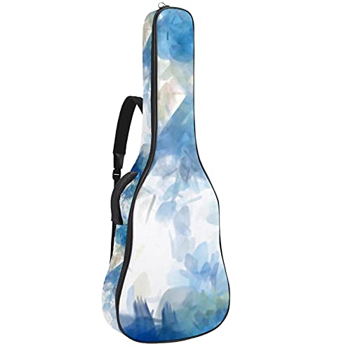 Gitarrentasche Schutz- und Transporttasche für akustische und klassische Gitarren wasserfest und gepolstert Aquarellblauer Stil 108.9x42.9x11.9 cm