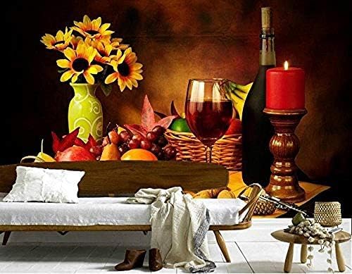 XLMING Wein Kerze Stillleben Obst Vase Lebensmittel Restaurant 3D Tapeten Home Esszimmer Sofa Schlafzimmer Wohnzimmer TV Hintergrund-150cm×105cm