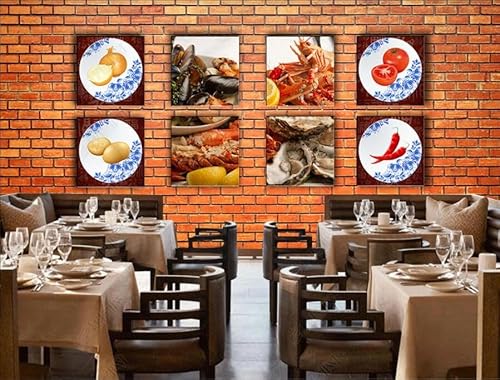 tyujlkjddlf Tapete Wandbild 3D Benutzerdefinierte Ziegelwand, Meeresfrüchte, Abendessen, Hummer, Gourmet-Hodgepodge-Restaurant, Arbeitskleidung, Hintergrundwand-140Cmx100Cm