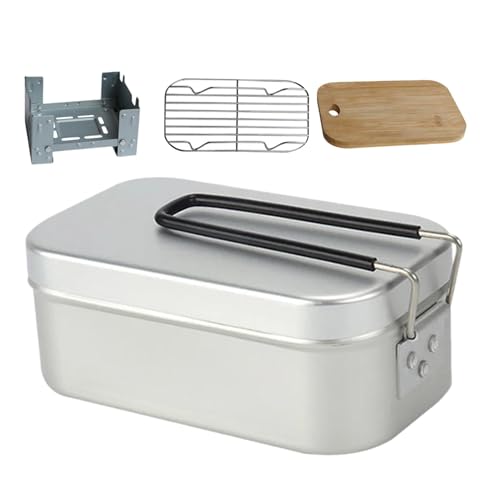 Camping-Kochset – Camping-Kochgeschirr Outdoor-Besteck | Klappherd Schneidebrett, tragbares Camping-Kochset, Aluminium-Lunchbox, Campingzubehör