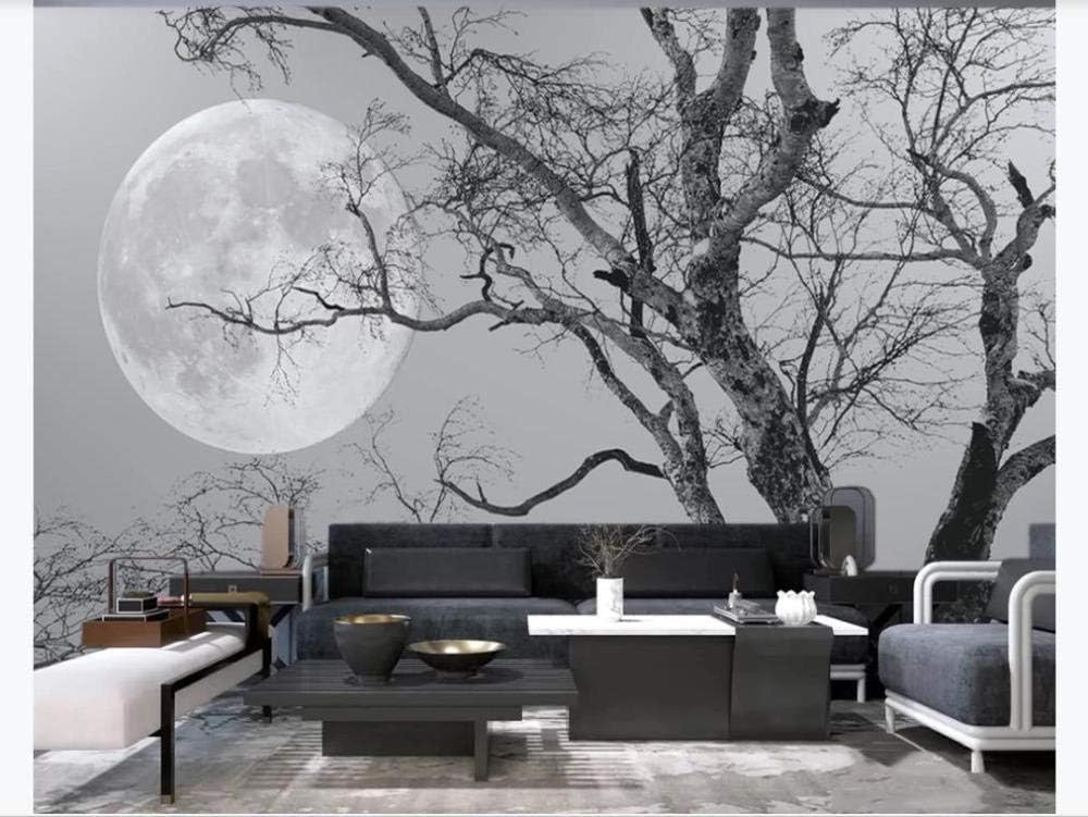 Schwarzer Und Weißer Zweig Mond 3D Tapete Poster Restaurant Schlafzimmer Wohnzimmer Sofa TV Dekorative Wand-150cm×105cm