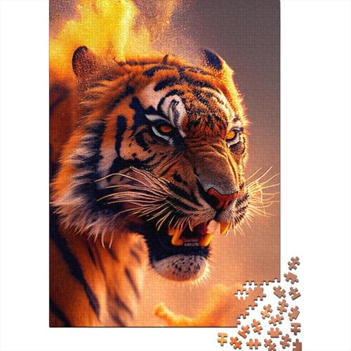 1000 Teile für Erwachsene, schwierige Puzzles, Feuertiger, Holzpuzzles für Erwachsene und Teenager, Weihnachtspuzzlegeschenke für Frauen (Größe 75x50cm)