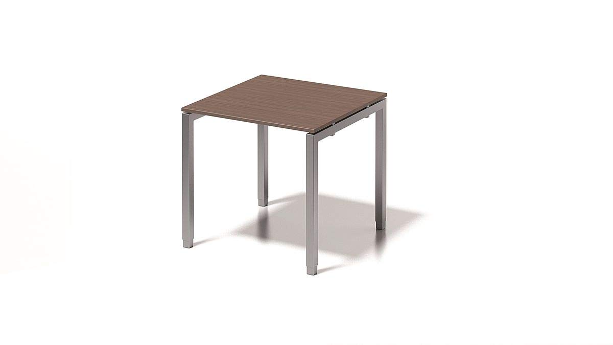 BISLEY Cito Schreibtisch, 650-850 mm höheneinstellbares U-Gestell, Metall, Wn355 Dekor Nußbaum, Gestell Silber, 80 x 80 x 85 cm