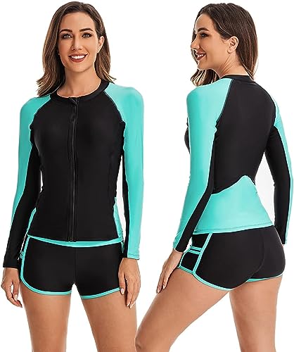 RIAAJ Surfanzug Damen Badeanzug Langarm Tauchanzug Zweiteiliger Bademode UV-Schutz Surfen Oberteile + Shorts (A1,L)