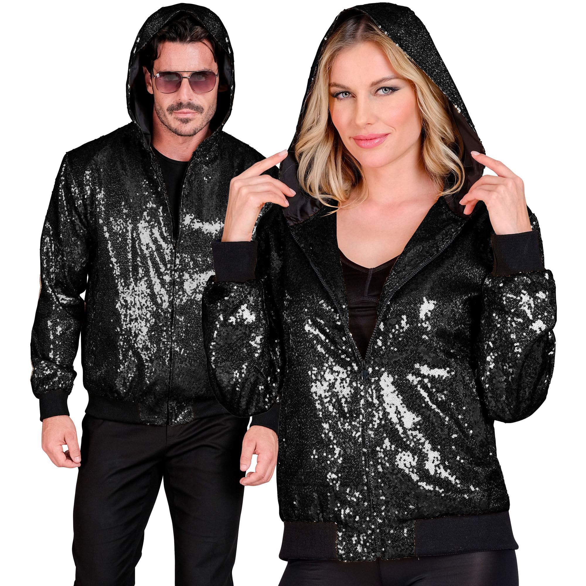 W WIDMANN MILANO Party Fashion - Party Fashion Bomberjacke mit Kapuze, Pailletten Jacke, Party Outfit, Disco