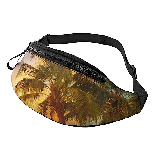 HSJFS Sporttasche mit Weltkarten-Aufdruck, Umhängetasche, lässige Brusttasche, Sunset Hawaiian Palm Tree Waves, Einheitsgröße