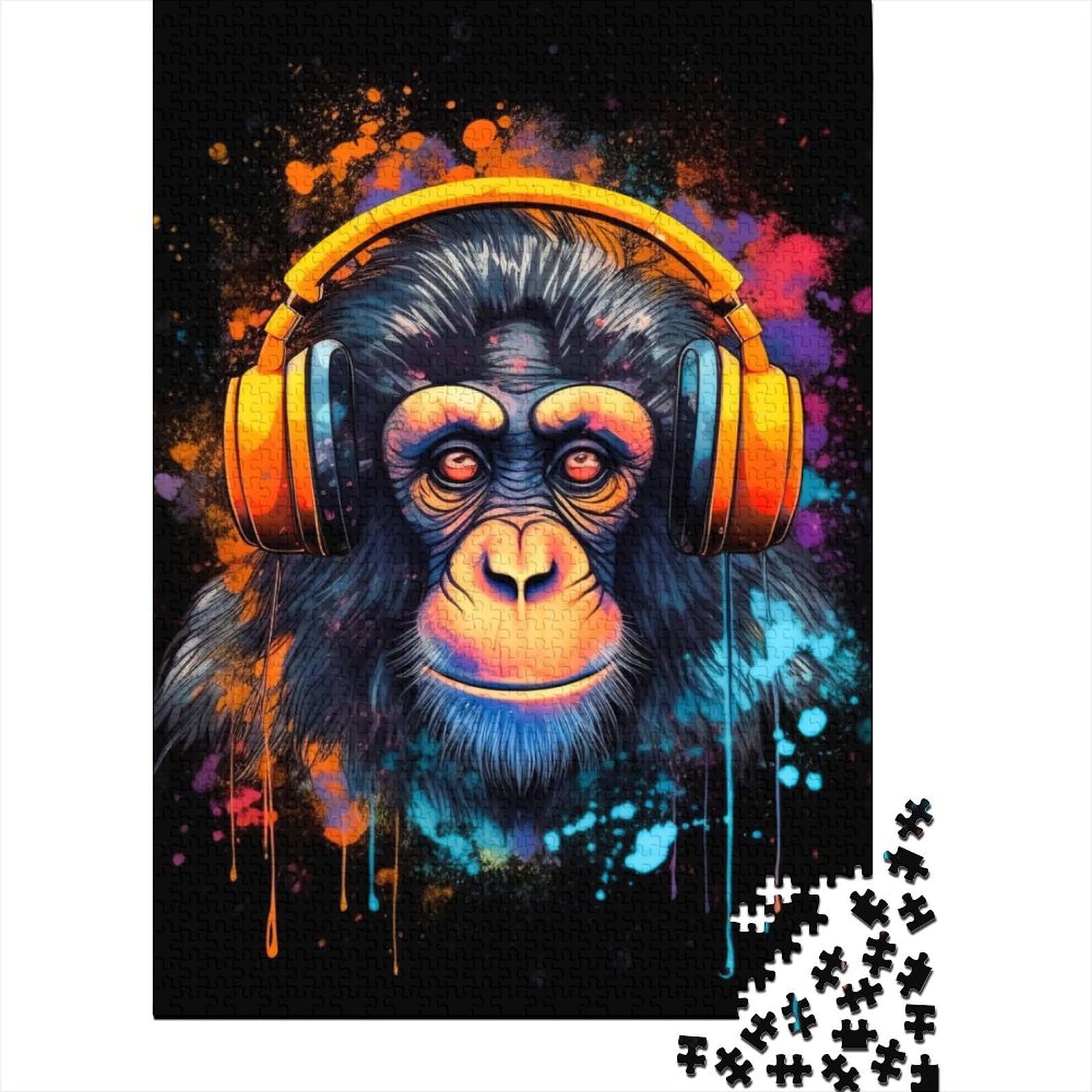 1000 Teile für Erwachsene Schwierige Puzzles Monkey Dj Music Holzpuzzles für Erwachsene Puzzles Entspannungspuzzles Spiele-Denksportpuzzle 75x50cm