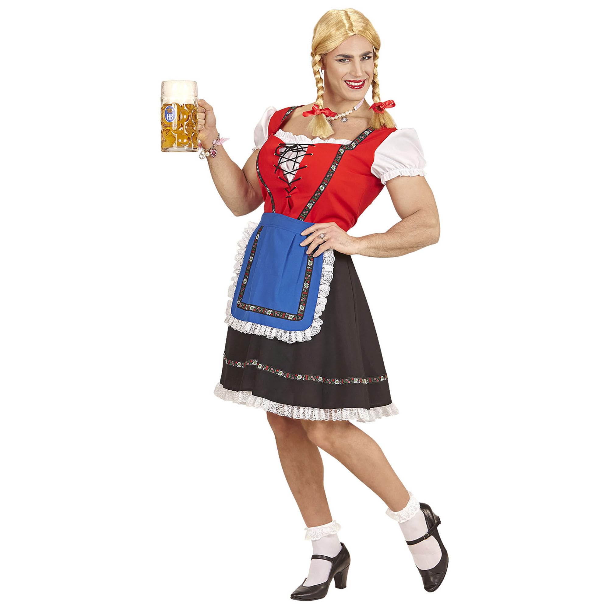 W WIDMANN MILANO Party Fashion - Kostüm Bayerin für Männer, Trachtenkleid, Bierfest, Volksfest, Faschingskostüme, Karneval