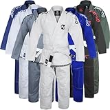 Zafco Sports Brasilianischer Jiu Jitsu Gi BJJ Gi für Männer & Frauen Grappling Gi Uniform Kimonos leicht, sanforisiert, mit weißem Gürtel, Weiß/Schwarz, A4