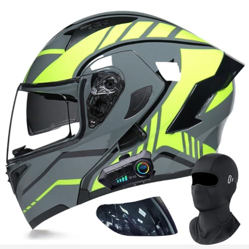 Klapphelm mit Bluetooth Doppelvisier Modularer Helm Mit Gesichtsmaske Geliefert ECE Zertifiziert Motorradhelm Abnehmbares Futter mit Eingebautem Mikrofon für Automatische Reaktion