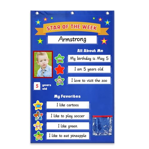 Wandaufhängung All-About Poster Set Star Student Pocket Chart Set mit Cartoon Plüsch für Kindergarten Classro