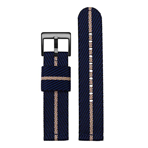 SCRUBY Mode gewebter Nylon Uhrenband für Omega Seahorse 300 Leinwand verdickte Sportgurt 18mm 20 mm 22 mm 24 mm(Blue beige black,20mm)