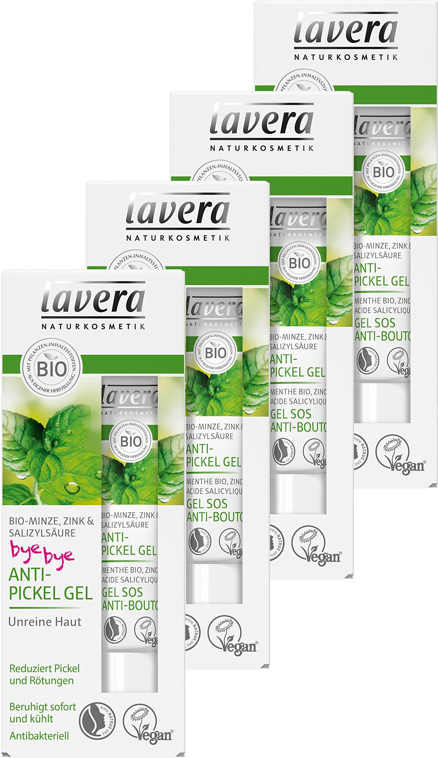 lavera Anti Pickel Gel Minze ∙ Reduziert Pickel und Rötungen ∙ Antibakteriell ∙ Unreine Haut ∙ vegan ✔ Bio Pflanzenwirkstoffe ✔ Naturkosmetik ✔ Natural ✔ Kosmetik Gesichtspflege 4er Pack (4x15ml)