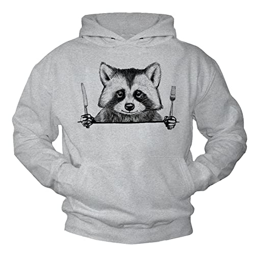 MAKAYA Pullover mit Kapuze Herren/Kinder/Jungen - Raccoon Waschbär Kapuzenpullover Sweatshirt Männer Grau XXXL