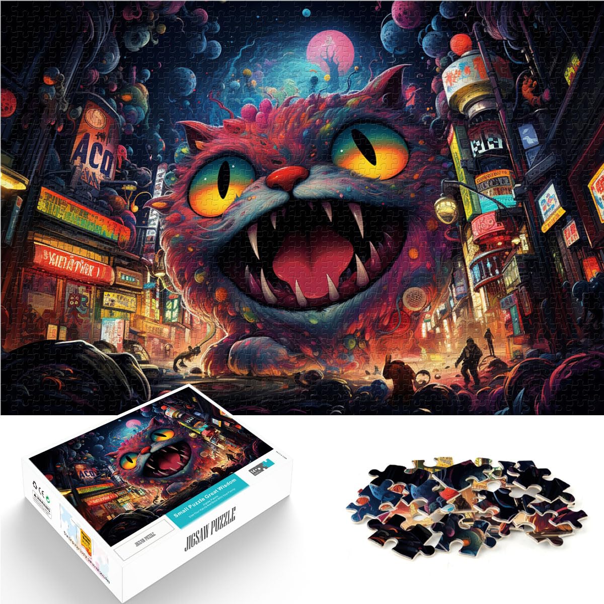 Puzzle Bunte Monster in der Fantasiestadt, 1000 Teile, Puzzlespielzeug, Holzpuzzle, Familienspiel, Stressabbau, schwieriges Herausforderungspuzzle, 1000 Teile (50 x 75 cm)