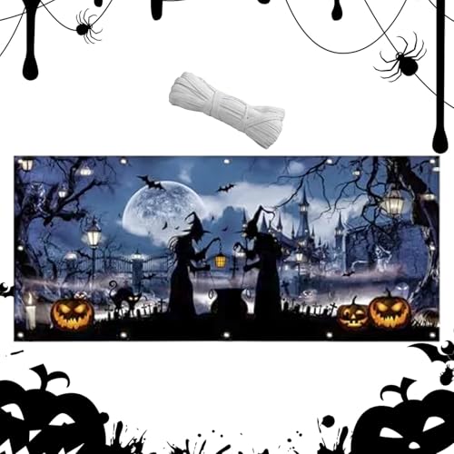 Weppduk Halloween-Garage-Banner,Halloween-Banner - Halloween-Garage-Hexe-Hintergrund | Feiertags-Party-Dekoration, Festival-Horror-Ornamente für Bühne, Wand, Party, Zuhause