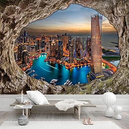 XLMING Höhle Stonewall City Bei Nacht 3D Tapete Home Dekoration Wohnzimmer Sofa Schlafzimmer Tv Hintergrund Wand-430cm×300cm