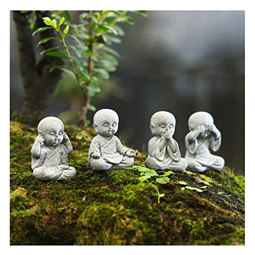 Uziqueif 4 Stücke Kleine Mönch Figuren Dekofiguren aus Sandstein - Miniatur Garten Dekoration Geschenk für Blumentöpfe, Aquarium, Bonsai, Heimwerken, Feengarten Dekoration,4pcs