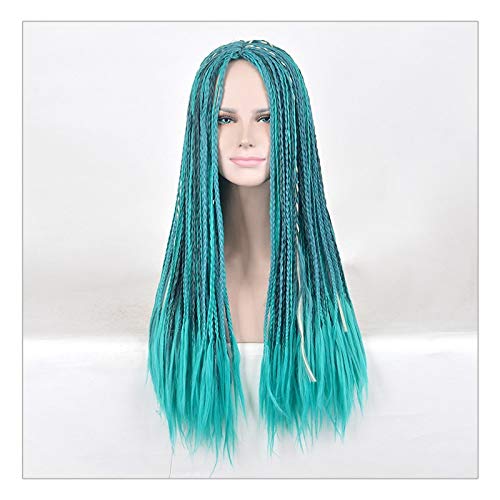 LINLINCD-Descendants Cosplay Wig Blue Grey Mix Black Uma Braids Long Straight Braided Synthetic Hair Halloween Party Wigs+ Wig Cap