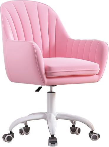 Ergonomischer Bürostuhl, samtige Home-Office-Schreibtischstühle mit Armlehnen, Lendenwirbelstütze und Kissen und weißem Gestell, Pink