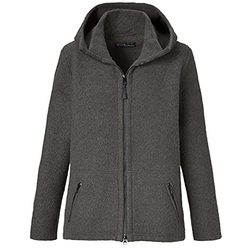 Mufflon Damen Wolljacke Mu- Nele W100 mit Kapuze Granit grau - M