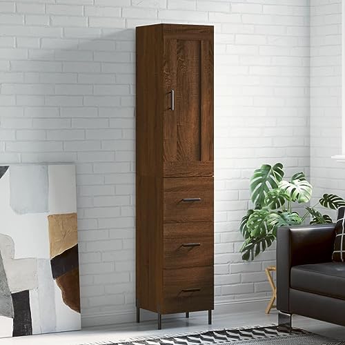 CCCINER Highboard Braun Eichen-Optik 34,5x34x180 cm Holzwerkstoff,Modernes HochschrankSideboard mit viel Stauraum aus strapazierfähigem Holzwerkstoff