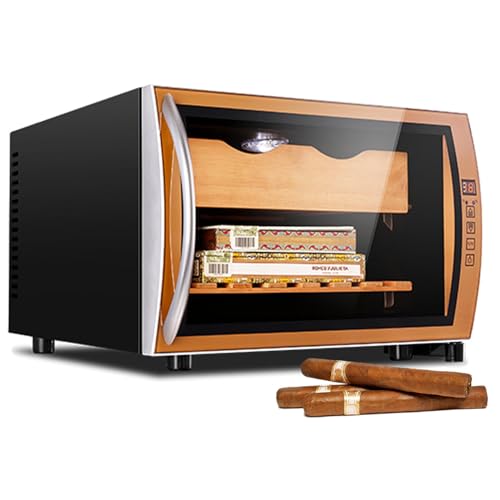 JMbpkduHs 25 L Elektrischer Zigarren-Humidor Mit Regalen Aus Zedernholz, 2-Lagiger Zigarren-Humidor, Temperatureinstellung 11 ℃ - 18 ℃, Touch-Steuerung, LED-Beleuchtung, Fasst 150 Zigarren,A